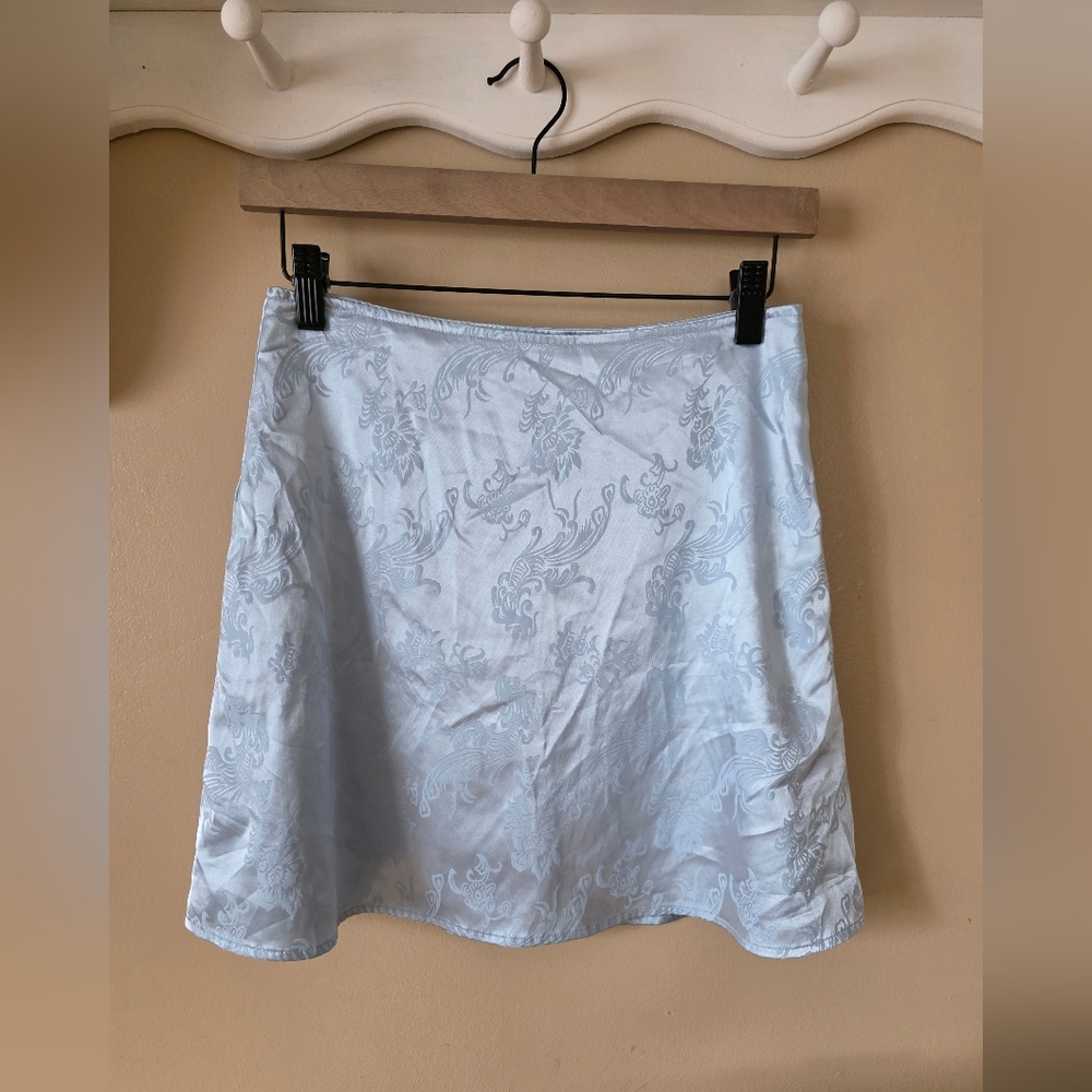 Banana Republic Light Blue Jacquard A-Line Mini Skirt S Satin Floral Feminine